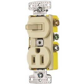 HUBBELL WIRING 15 Amp Combo Switch/Receptacle, Ivory