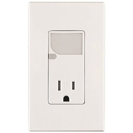 Leviton Decora 15 Amp Combination Single Outlet with LED Sensor Guide Light, White