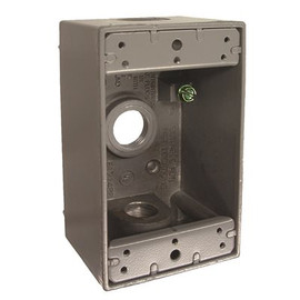 BELL N3R Aluminum Gray 1-Gang Weatherproof Electrical Box, 3 Outlets at 1/2 in., with 2 Closure Plugs