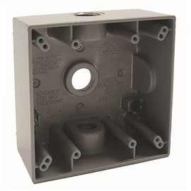 BELL N3R Aluminum Gray 2-Gang Weatherproof Outdoor Electrical Box, 3 Outlets at 1/2-in., With 2 Closure Plugs