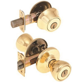 Kwikset Tylo Polished Brass Single Cylinder Door Knob Featuring SmartKey Security Combo Pack