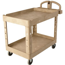 Rubbermaid Commercial Products 25.9 in. W Heavy Duty Beige 2-Shelf Utility Cart with Lipped Shelf in Medium