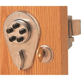 KABA ILCO SIMPLEX 900 PUSHBUTTON LOCK, 1 3/4"-2 1/8 ' THICK, KEY OVERRIDE, LATCH HOLDBACK, SATIN CHROME