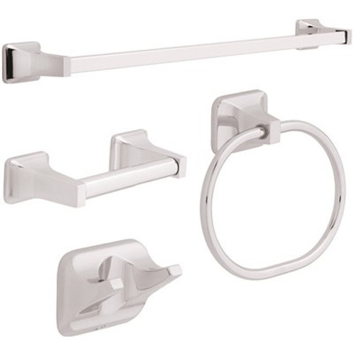 Franklin Brass Futura 4-Piece Bath Hardware Set in Chrome with Towel Ring Toilet Paper Holder Towel Hook and 24 in. Towel Bar