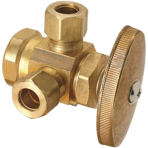 BrassCraft 1/2 in. FIP Inlet x 3/8 in. O.D. Compression x 3/8 in. O.D. Compression Dual Outlet Multi-Turn Valve