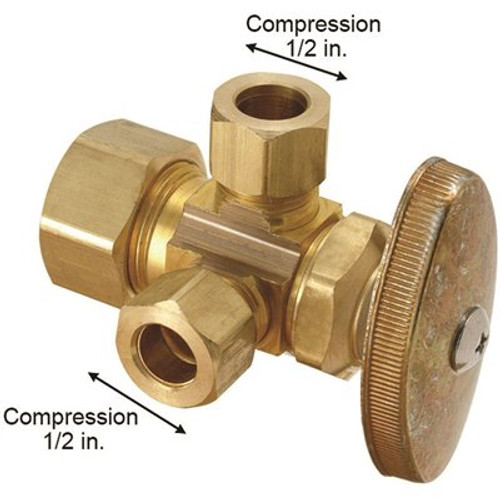 1/2 in. Nominal Compression Inlet x 3/8 in. O.D. Compression x 3/8 in. O.D. Compression Dual Outlet Multi-Turn Valve