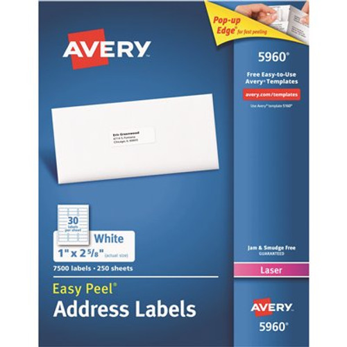 Avery 1 in. x 2-5/8 in. White Easy Peel Laser Address Labels (7500 per Box)