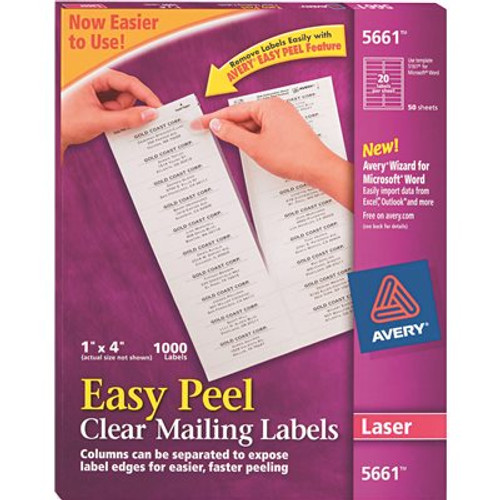 Avery Dennison AVERY EASY PEEL LASER MAILING LABELS, 1 X 4, CLEAR, 1000/BOX