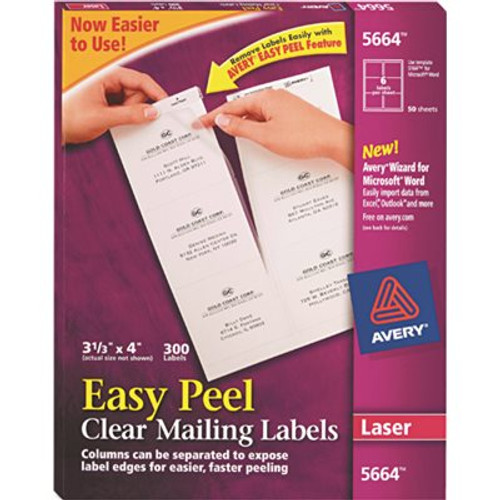 Avery Dennison AVERY EASY PEEL LASER MAILING LABELS, 3-1/3 X 4, CLEAR, 300/BOX