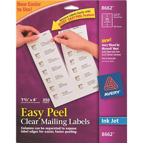 Avery Dennison AVERY EASY PEEL INKJET MAILING LABELS, 1-1/3 X 4, CLEAR, 350/PACK