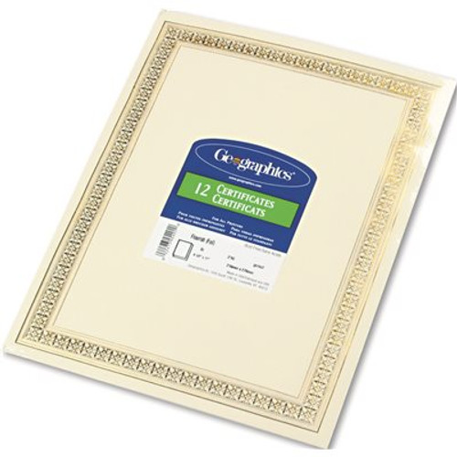 GEOGRAPHICS FOIL ENHANCED CERTIFICATES, 8-1/2 X 11, GOLD FLOURISH BORDER, 12/PACK