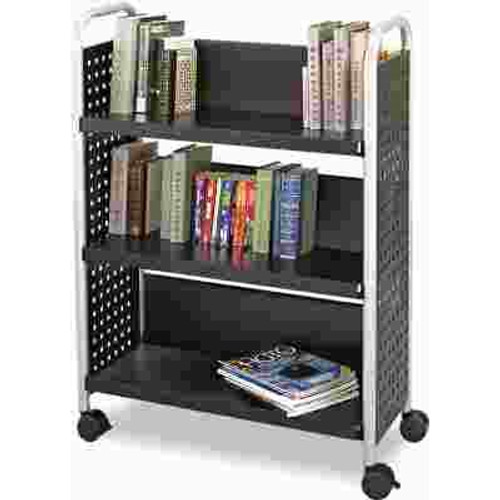 Safco 32-1/2 in. W x 14-1/4 in. D x 44-1/4 in. H 3-Shelf Steel Scoot Book Cart in Black