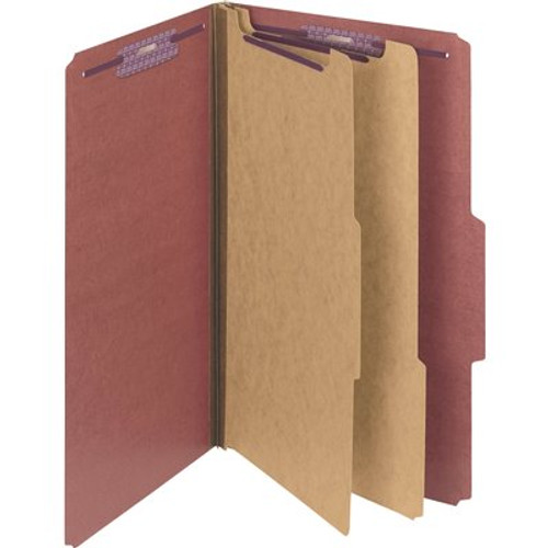 Smead Pressboard Classification Legal Folder Wself Tab 6-Section, Red (10-Box)