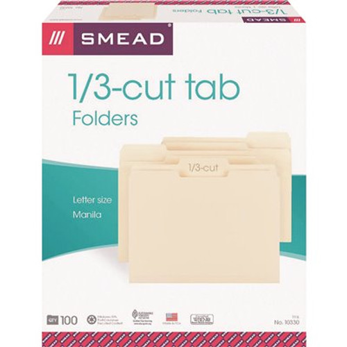 Smead File Folders 1/3 in. Cut Assorted 1-Ply Top Tab Letter, Manila (100-Box) Smead File Folders 1/3 in. Cut Assorted 1-Ply Top Tab Letter, Manila (100-Box)