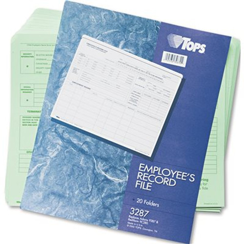 TOPS BUSINESS FORMS EMPLOYEE RECORD FILE FOLDERS, STRAIGHT CUT, LETTER, GREEN, 20/PACK