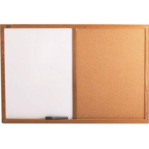 Quartet 36 in. x 24 in., Combo Bulletin Board, Dry-Erase Melamine/Cork, White, Oak Frame