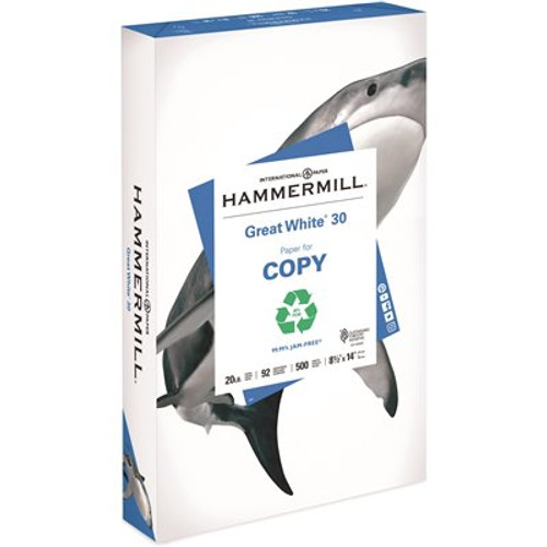 Hammermill 8-1/2 in. x 14 in. Great White Recycled Copy Paper 92 Brightness 20 lbs. (500-Sheets/Ream)