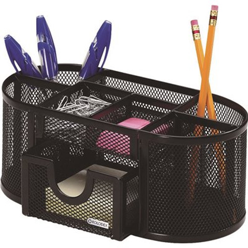 Rolodex 9-1/3 in. x 4-1/2 in. x 4 in. Mesh Pencil Cup Organizer 4-Compartments Steel, Black