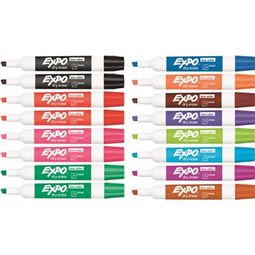 EXPO Low Odor Dry Erase Chisel Tip Markers, Assorted