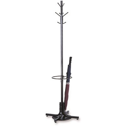 Safco Steel Black 4-Ball Tipped Double-Hook Umbrella Stand/Coat Rack