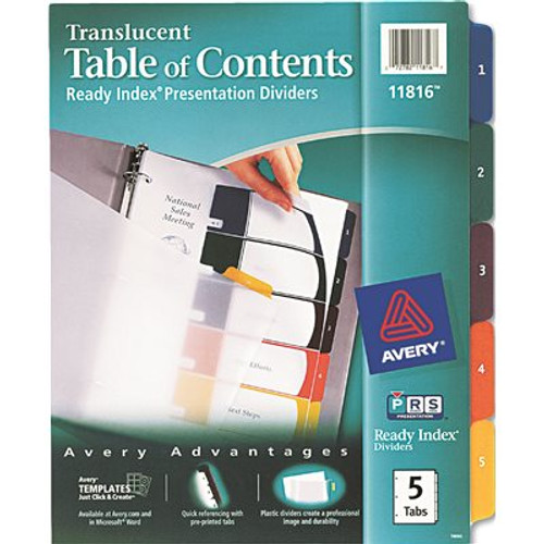 Avery Dennison AVERY READY INDEX TABLE/CONTENTS DIVIDERS, 5-TAB, LETTER, ASSORTED, 5/SET