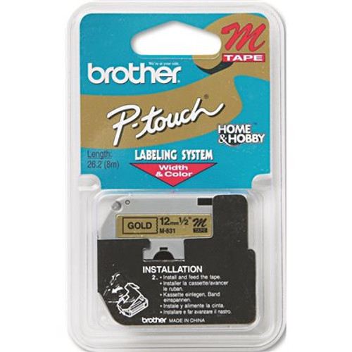 Brother Intl. Corp. BROTHER M SERIES TAPE CARTRIDGE FOR P-TOUCH LABELERS, 1/2W, BLACK ON GOLD