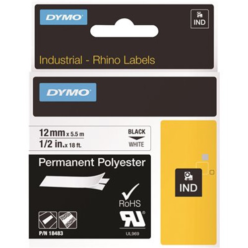 Dymo 1/2 in. x 18 ft. White Rhino Permanent Poly Industrial Label Tape Cassette