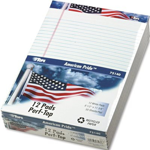 TOPS BUSINESS FORMS AMERICAN PRIDE WRITING PAD, LGL RULE, 8-1/2 X 11-3/4, WHITE, 50-SHEET 12/PACK