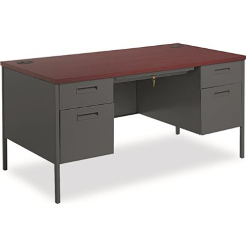 HON COMPANY METRO CLASSIC DOUBLE PEDESTAL DESK, 60W X 30D X 29-1/2H, MAHOGANY/CHARCOAL