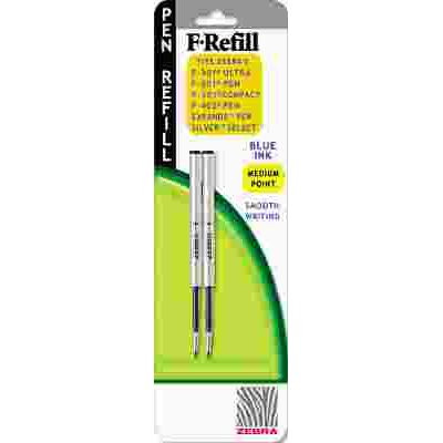 ZEBRA PEN REFILL FOR F301, F301 ULTRA, F402, SILVER SELECT BALLPOINT, MED, BLUE, 2/PACK