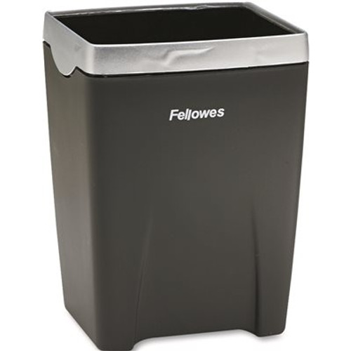 Fellowes Mfg. OFFICE SUITES DIVIDED PENCIL CUP, PLASTIC, 3 1/16 X 3 1/16 X 4 1/4, BLACK/SILVER