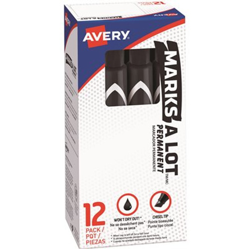 Avery Permanent Marker, Large Chisel Tip, Black (12 per Pack)
