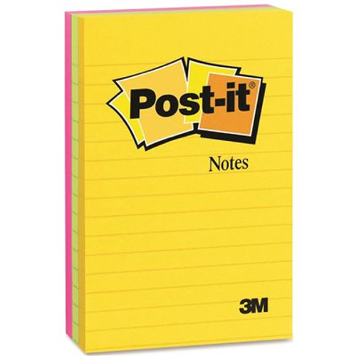 3M 3M ULTRA COLOR NOTES, 4 X 6, LINED, THREE COLORS, 3 100-SHEET PADS/PACK