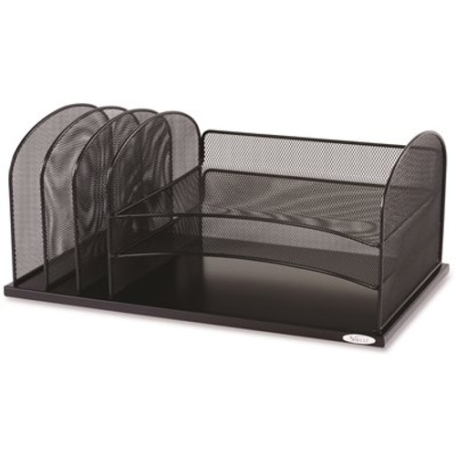 Safco 19-3/8 x 11-3/8 in. x 8 in. 6-Section Steel Mesh Desk Organizer in Black