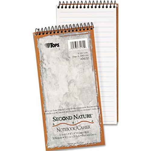 TOPS BUSINESS FORMS SECOND NATURE SPIRAL REPORTER/STENO NOTEBOOK, GREGG RULE, 4 X 8, WHITE, 70-SHEET