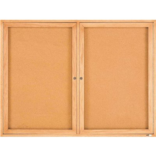 Quartet Enclosed Cork Bulletin Board for Indoor Use 4 ft. x 3 ft. 2-Door Oak Frame
