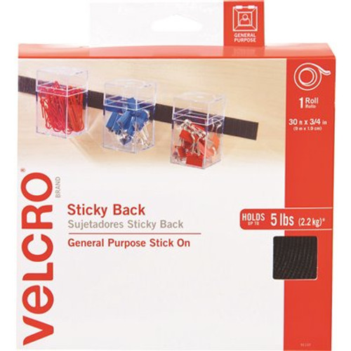 VELCRO Brand 3/4 in. x 30 ft. Roll Black Sticky-Back Hook and Loop Fasteners in Dispenser