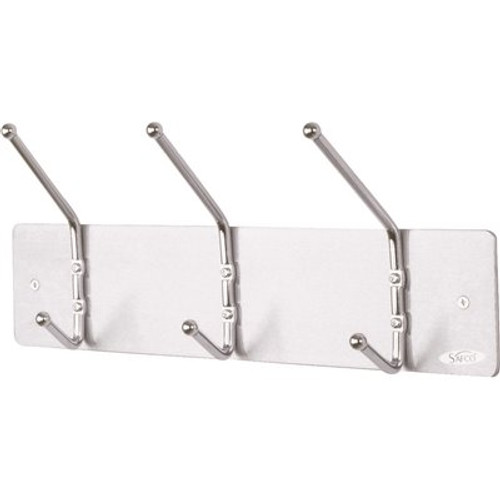 Safco Wall Rack Metal Satin Aluminum 3 Ball-Tipped Double-Hooks