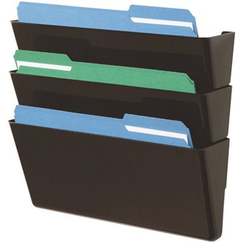 Deflect-o 13 in. x 4 in. x 7 in. Docupockets 3-Pocket Wall Set Plastic Letter, Black