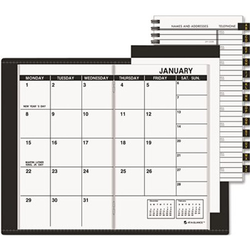 At-A-Glance AT-A-GLANCE DELUXE MONTHLY POCKET PLANNER, UNRULED, 3-1/2 X 6-1/8, BLACK
