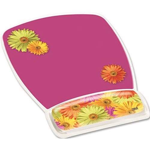 3M 3M GEL MOUSE PAD W/WRIST REST, NONSKID PLASTIC BASE, 6-3/4 X 9-1/8, DAISY DESIGN