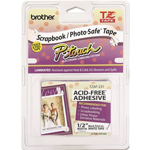 Brother Intl. Corp. TZ PHOTO-SAFE TAPE CARTRIDGE FOR P-TOUCH LABELERS, 1/2 IN.W, BLACK ON WHITE