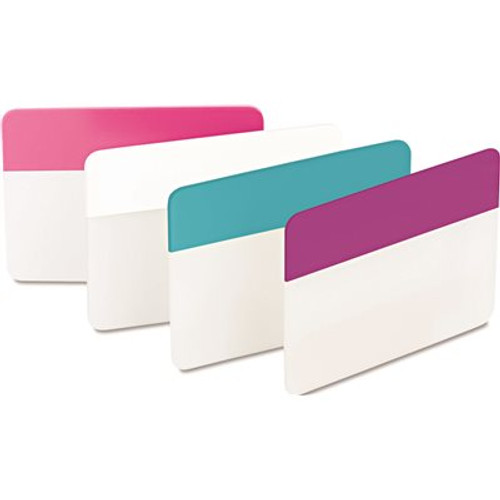 3M DURABLE FILE TABS, 2 IN. X 1-1/2 IN., AQUA, PINK, VIOLET, WHITE, 24 PER PACK