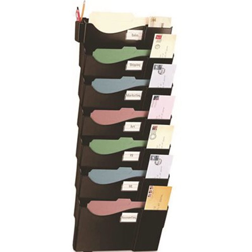 OIC 38.3 in. x 16.6 in. x 4.8 in. 7-Pockets Plastic Wall Filing System, Black