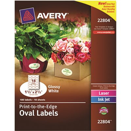 Avery Dennison OVAL EASY PEEL LABELS, 1-1/2 IN. X 2-1/2 IN., GLOSSY WHITE 180 PER PACK