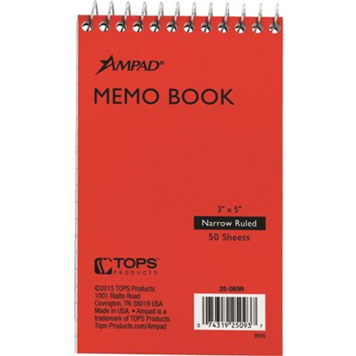 Ampad 3 in. x 5 in. Wirebound Pocket Memo Book Narrow Rule, White (50 Sheets per Pad) Ampad 3 in. x 5 in. Wirebound Pocket Memo Book Narrow Rule, White (50 Sheets per Pad)