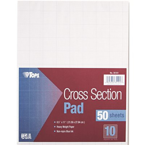 TOPS BUSINESS FORMS SECTION PADS WITH 10 SQUARES, QUADRILLE RULE, LTR, WHITE, 50 SHEETS PER PAD