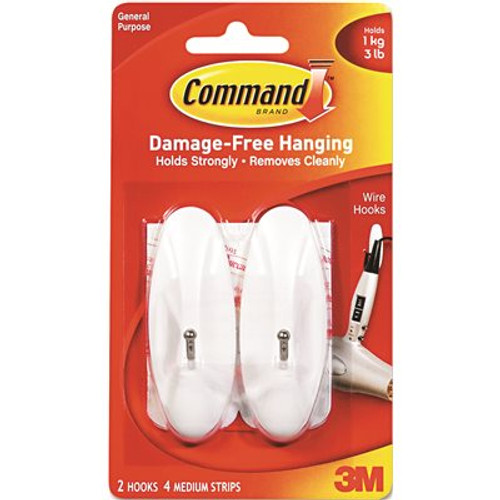 Command 3lb. Medium White Wire Hooks (2 Hooks, 4 Strips)