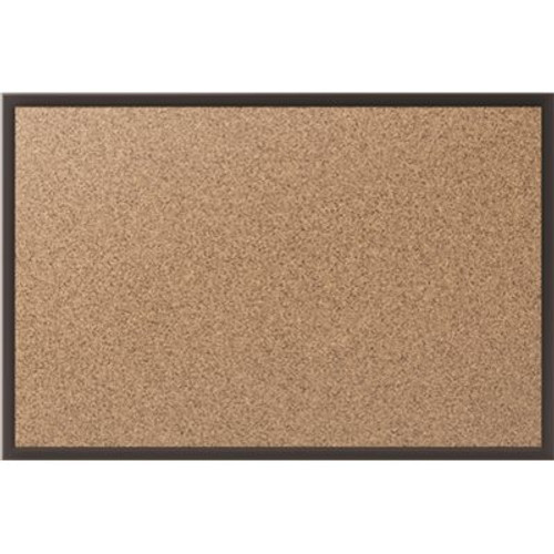 QUARTET MFG. CORK BULLETIN BOARD WITH BLACK ALUMINUM FRAME, 36 IN X 24 IN