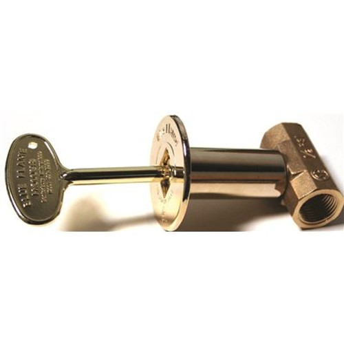 Blue Flame Straight Gas Valve Kit Includes Brass Valve, Floor Plate and Key in Polished Brass